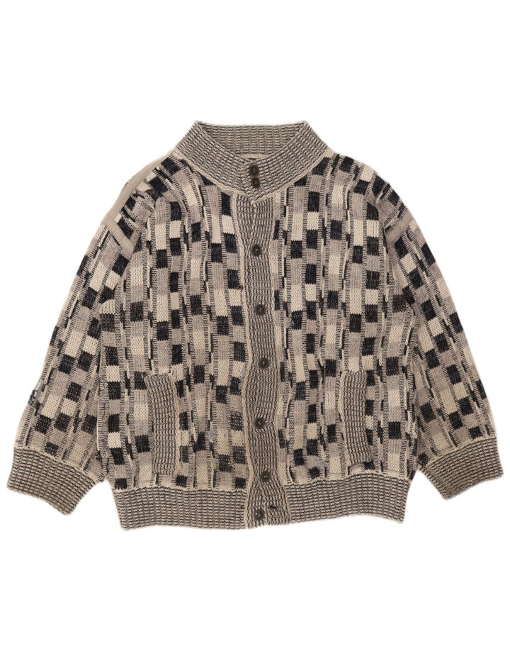 Vintage Mens Cardigan Sweater Large Grey Check