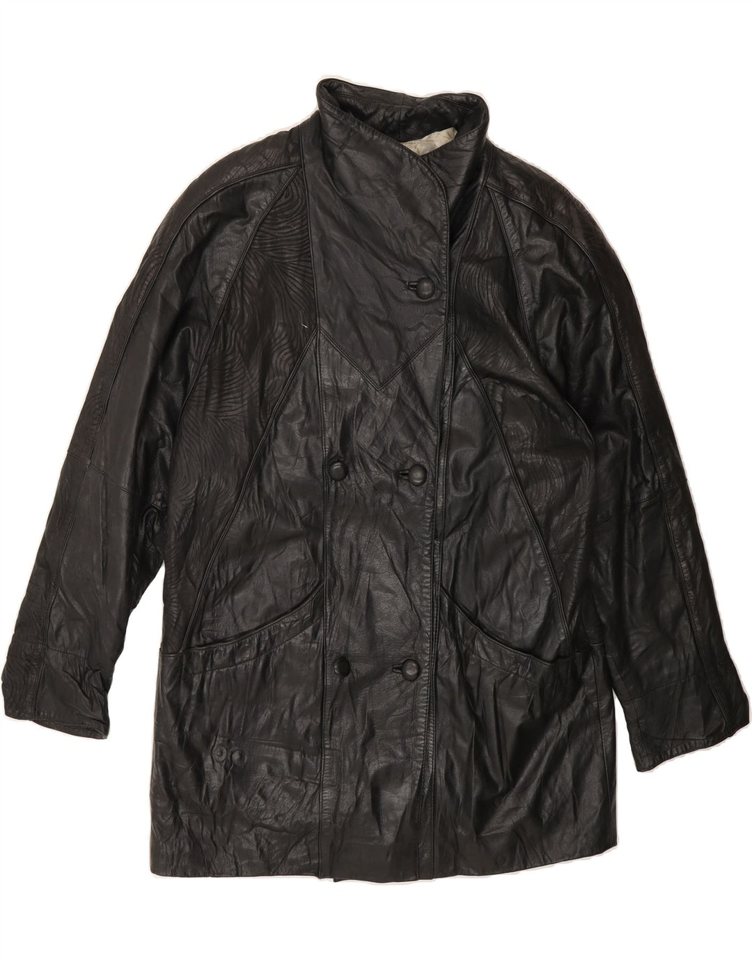 NORMA Womens Double Breasted Coat UK 16 Large Black Patchwork Leather Vintage Norma and Second-Hand Norma from Messina Hembry 