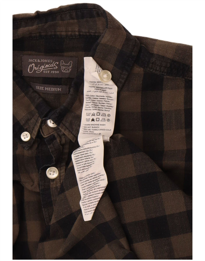 Jack & Jones Mens Regular Fit Shirt Medium Brown Gingham Cotton
