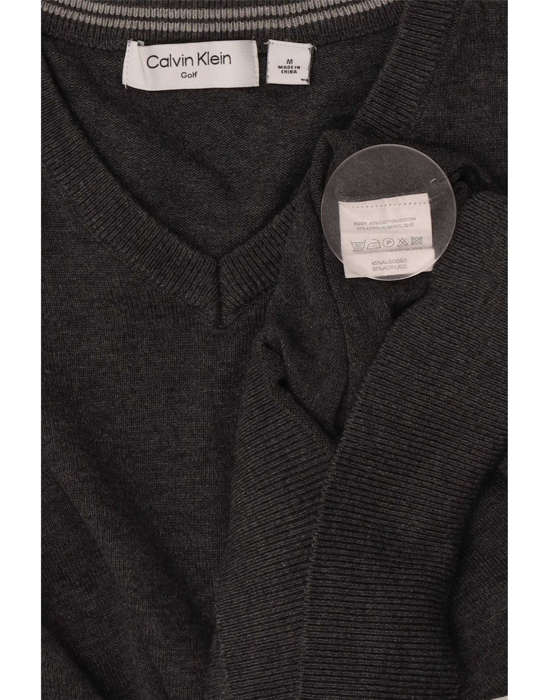 Calvin Klein Mens V-Neck Jumper Sweater Medium Grey Flecked Cotton
