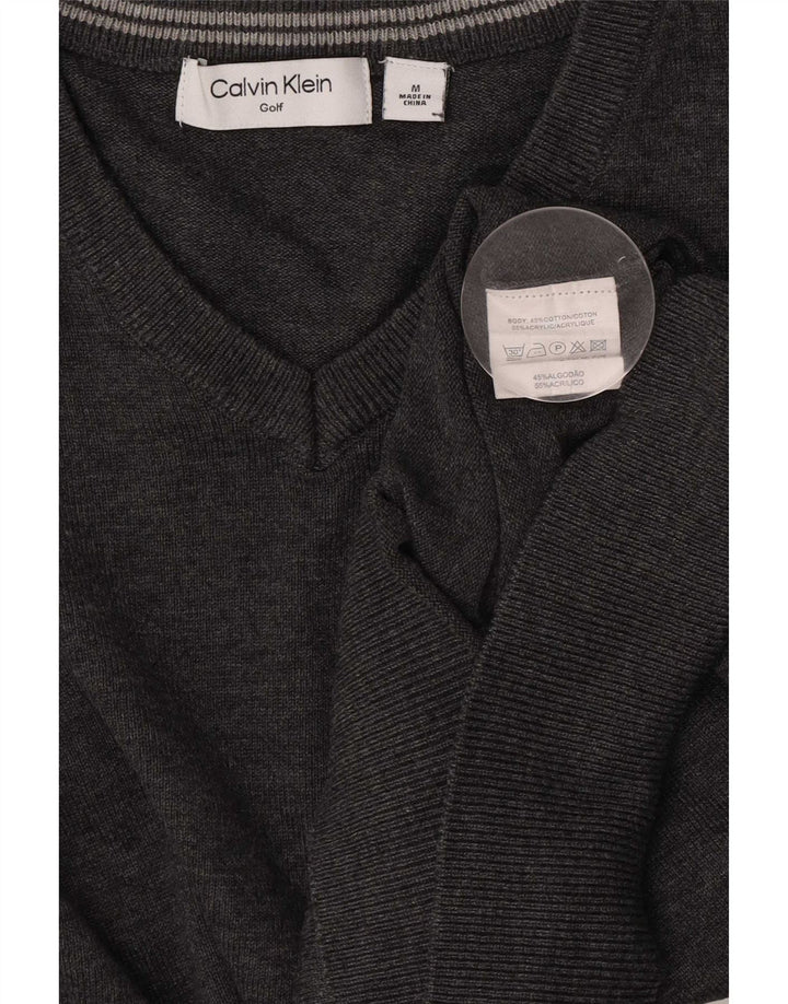 Calvin Klein Mens V-Neck Jumper Sweater Medium Grey Flecked Cotton