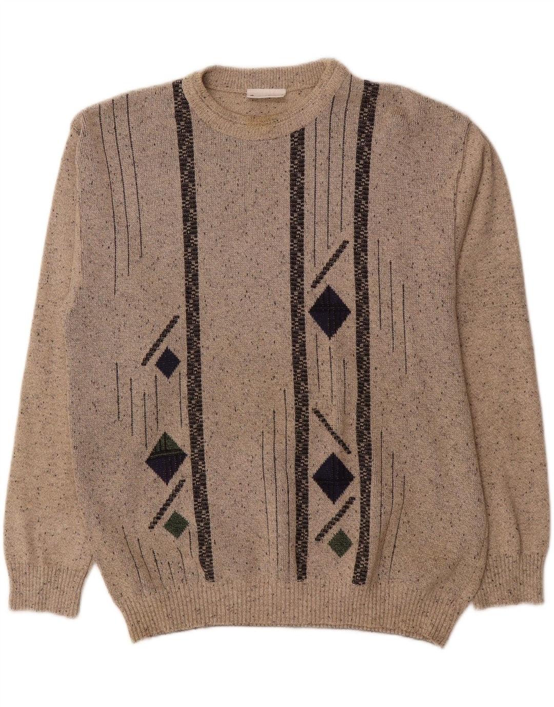 MARC RENE Mens Crew Neck Jumper Sweater Large Beige Flecked Polyacrylic Vintage Marc Rene and Second-Hand Marc Rene from Messina Hembry 