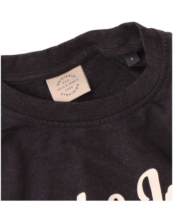 Jack & Jones Mens Graphic Sweatshirt Jumper Small Navy Blue Cotton