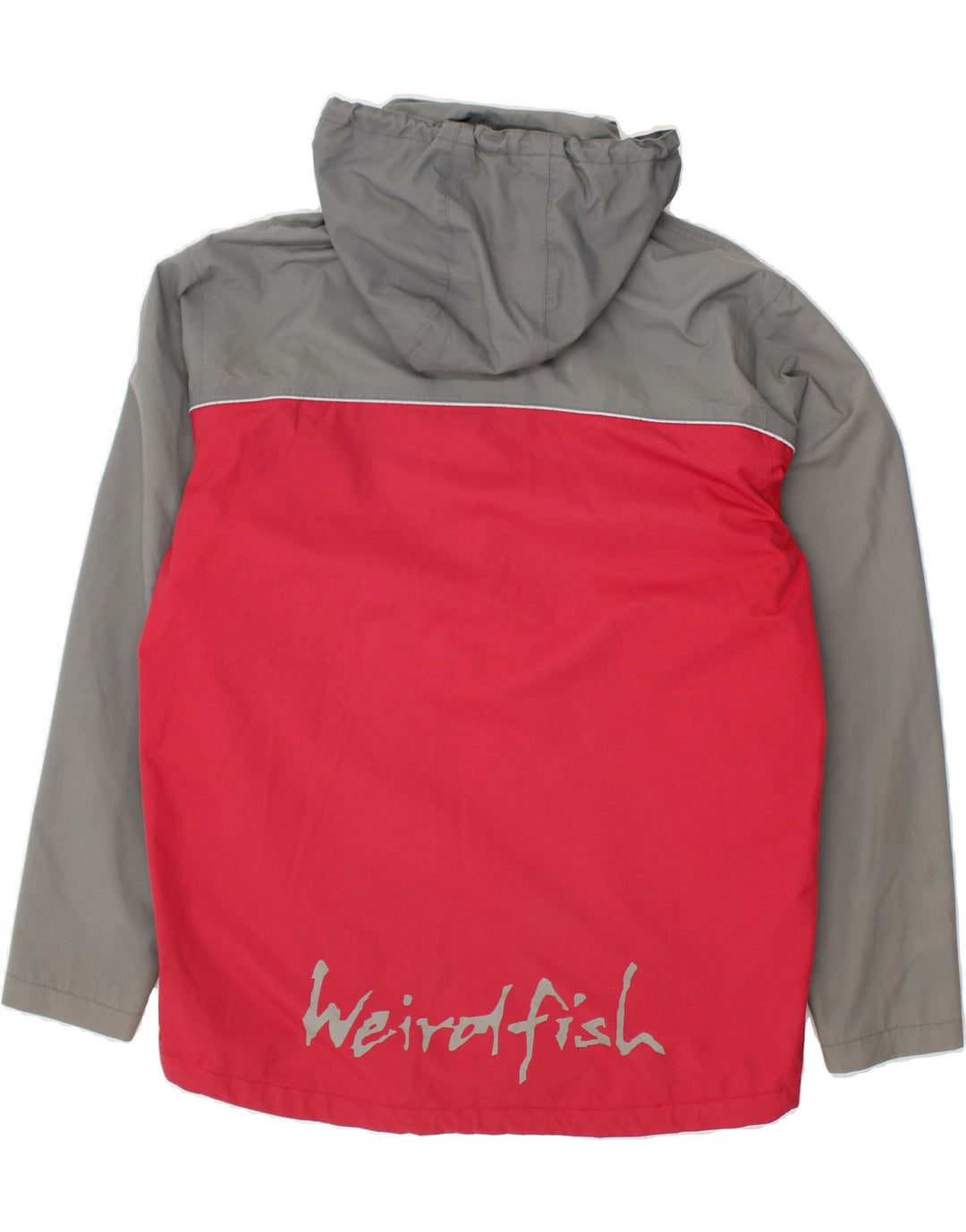 WEIRD FISH Mens Graphic Hooded Rain Jacket UK 38 Medium Grey Colourblock Vintage Weird Fish and Second-Hand Weird Fish from Messina Hembry 