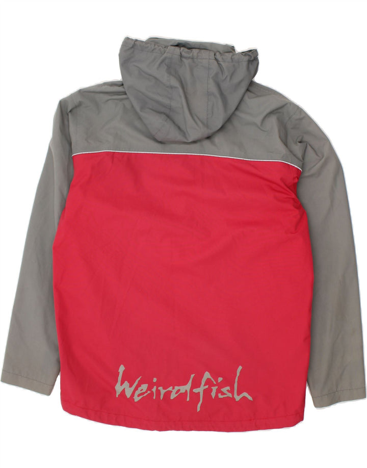 WEIRD FISH Mens Graphic Hooded Rain Jacket UK 38 Medium Grey Colourblock Vintage Weird Fish and Second-Hand Weird Fish from Messina Hembry 