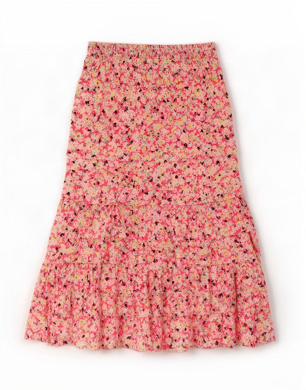 Gonna a strati da donna Marks & Spencer UK 10 piccola W28 cotone floreale rosa