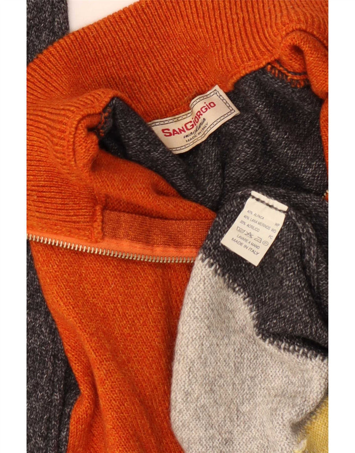 Sangiorgio Mens Zip Neck Jumper Sweater Medium Multicoloured Argyle/Diamond