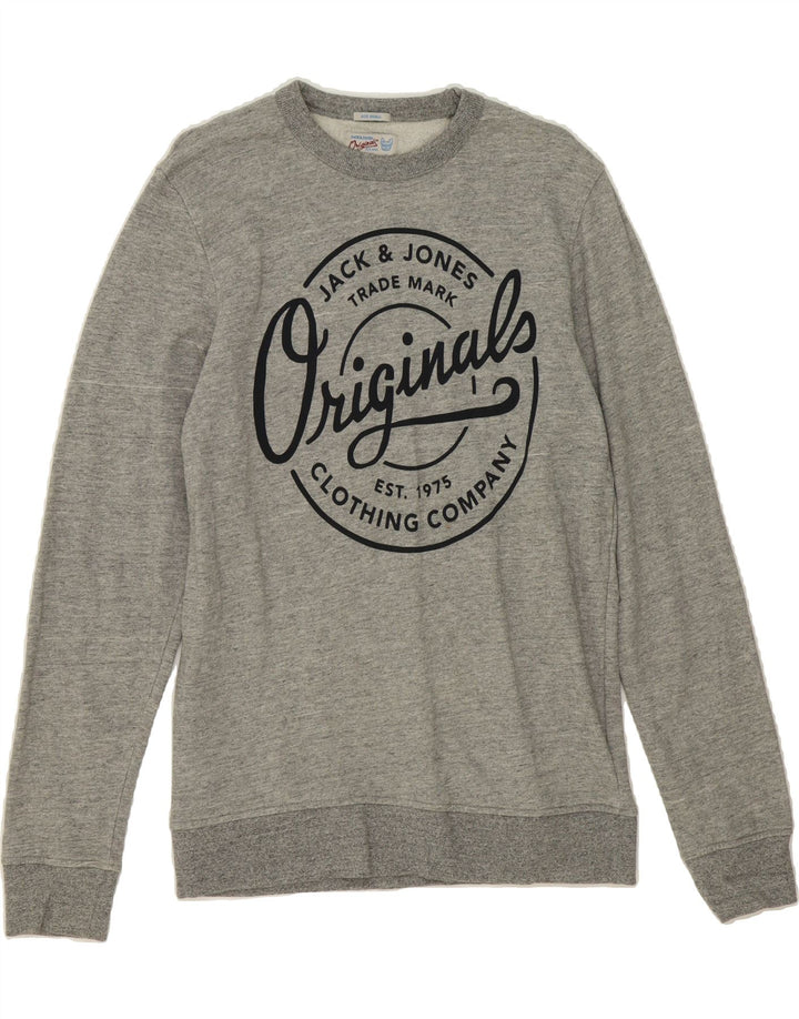 JACK & JONES Mens Graphic Sweatshirt Jumper Small Grey Cotton Vintage Jack & Jones and Second-Hand Jack & Jones from Messina Hembry 