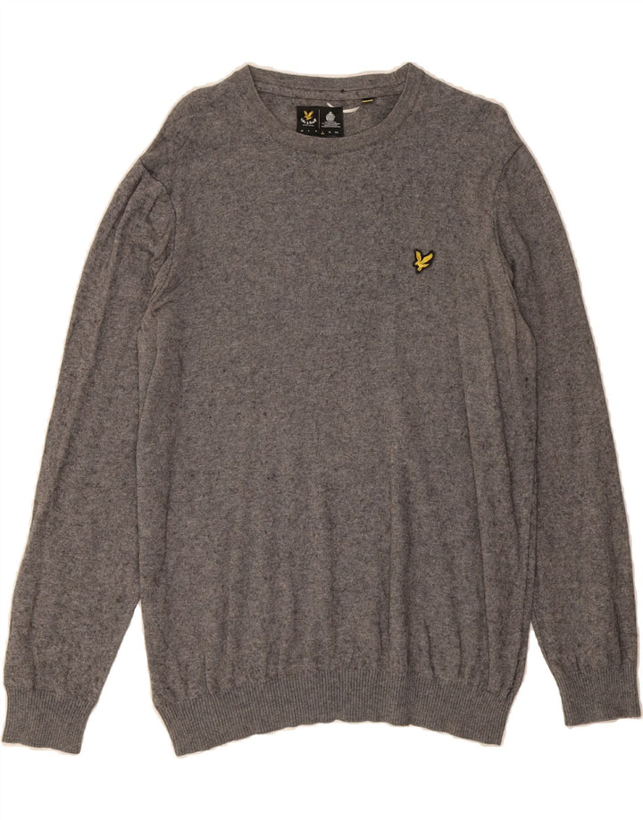 LYLE & SCOTT Mens Boat Neck Jumper Sweater Large Grey Cotton Vintage Lyle & Scott and Second-Hand Lyle & Scott from Messina Hembry 