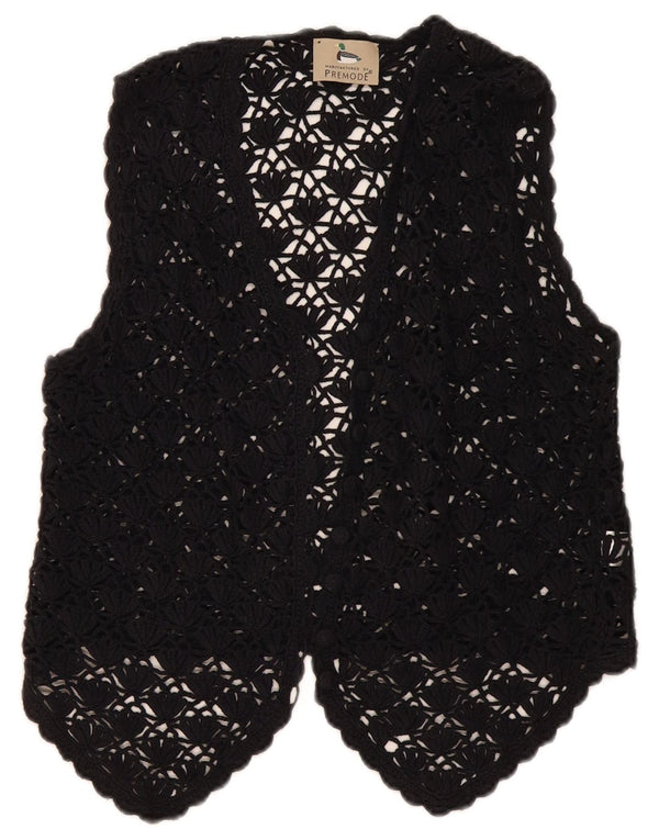 Top cardigan all'uncinetto corto da donna Premode UK 12 cotone nero medio