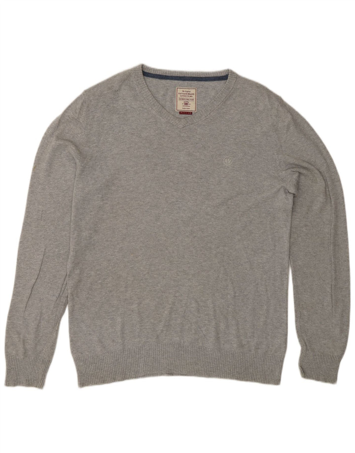 Fat Face Mens V-Neck Jumper Sweater Medium Grey Cotton
