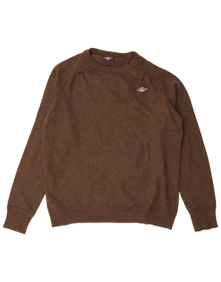 Bear Mens Crew Neck Jumper Sweater Large Brown Wool
