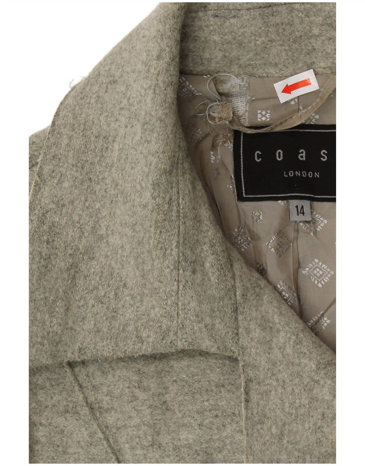 Coast Womens Double Breasted Coat UK 14 Large  Grey Virgin Wool