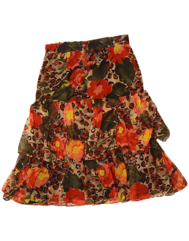 VINTAGE Womens Tiered Skirt W28 Medium Multicoloured Floral Polyester Vintage Vintage and Second-Hand Vintage from Messina Hembry 