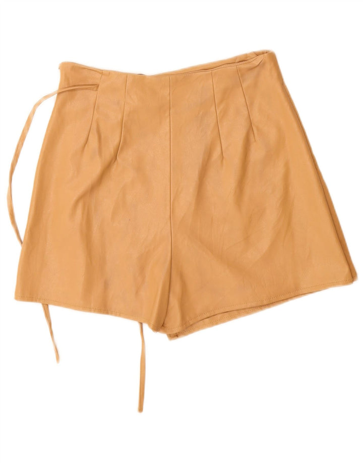 Zara Womens Leather Shorts Small W26 Beige Polyurethane