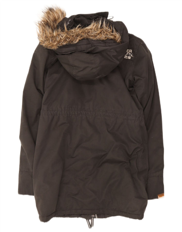Superdry Womens Hooded Sherpa Parka Jacket UK 12 Medium Black Polyester