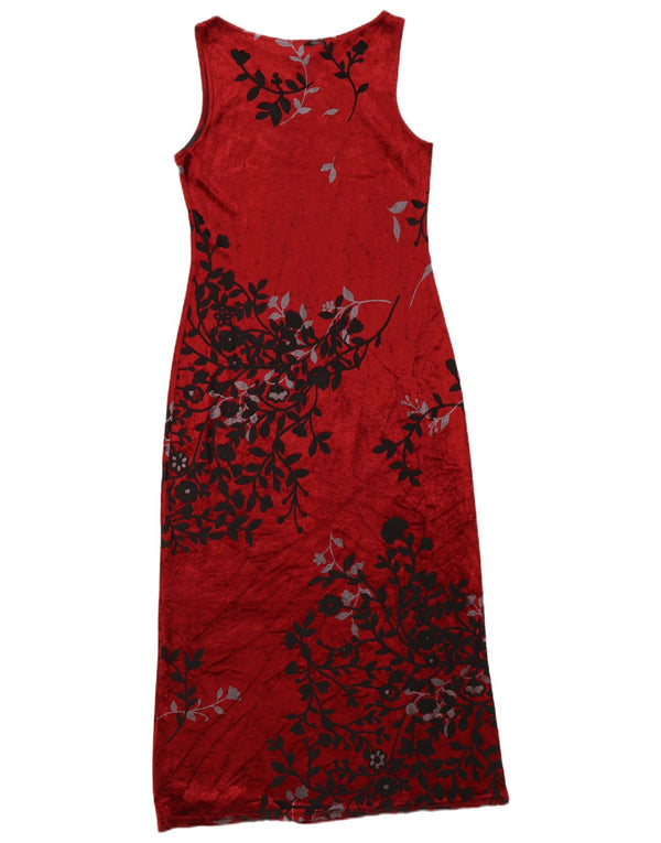 Vintage Damen Ärmelloses Maxikleid UK 12 Medium Burgund Floral Viskose