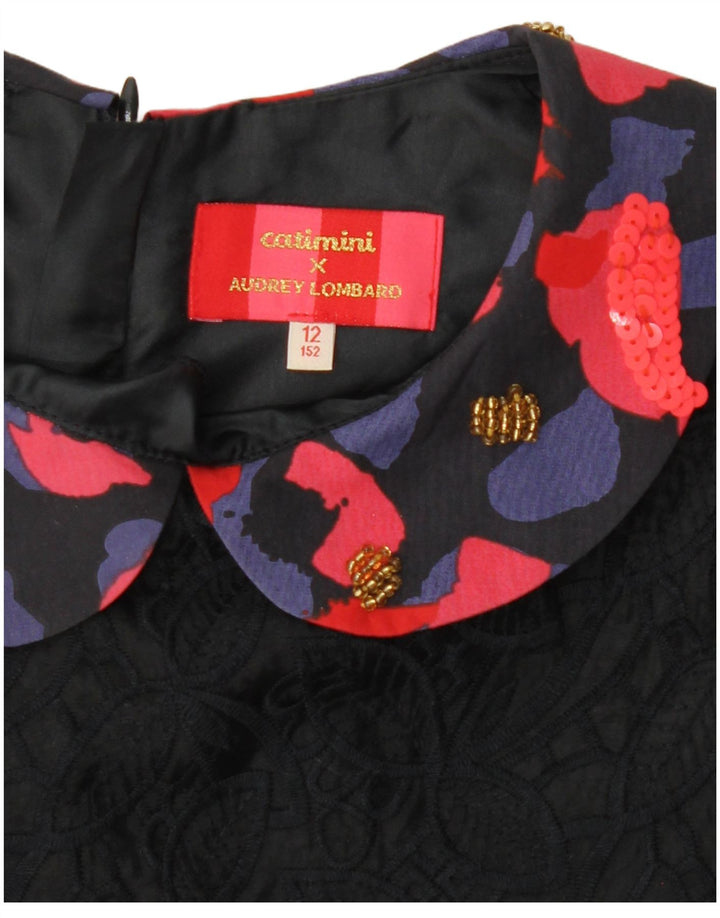 Catimini Girls Basic Dress 11-12 Years Black Floral Polyester