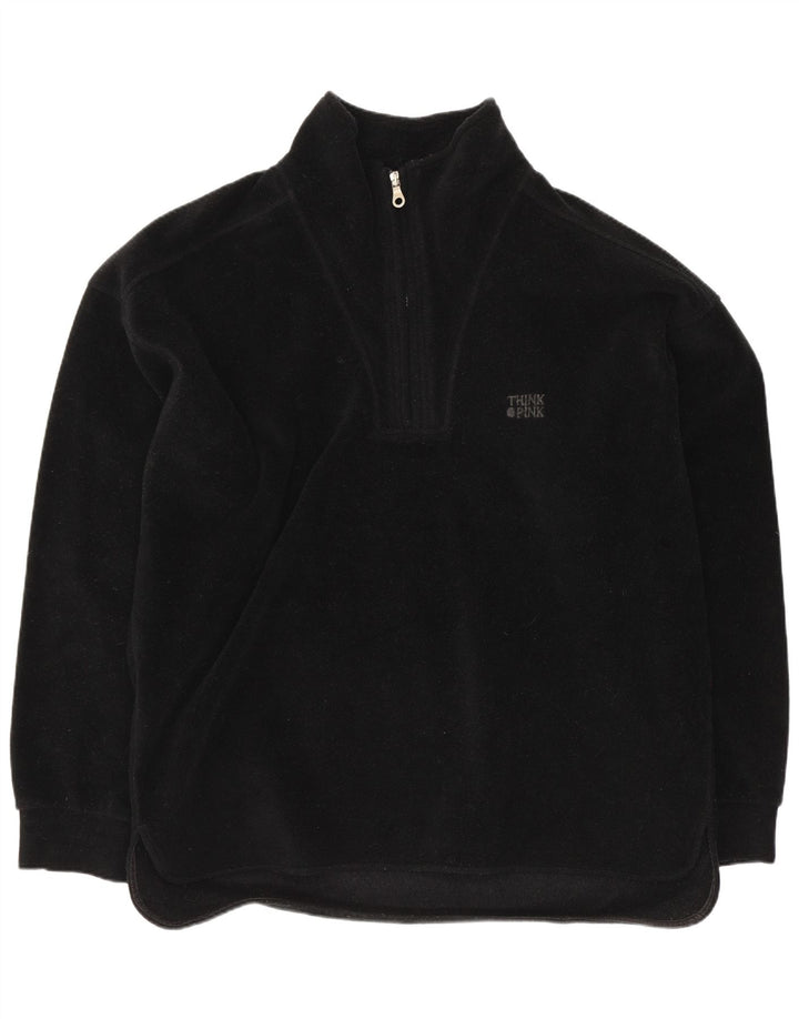 Think Pink Herren-Fleecepullover mit grafischem Reißverschluss und Reißverschluss, Größe L, aus schwarzem Polyester