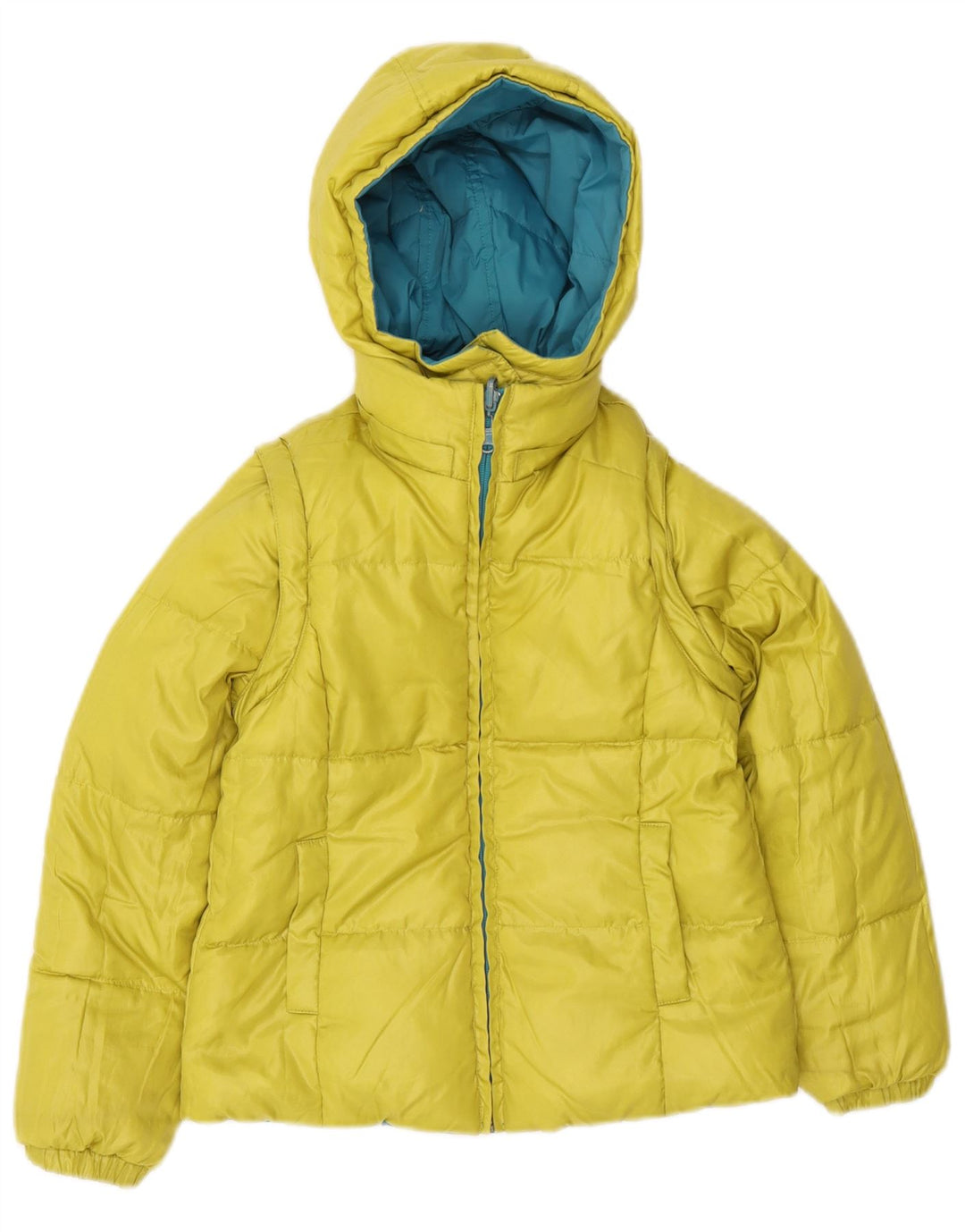 Benetton Girls Hooded Reversible Padded Jacket 7-8 Years Medium Blue