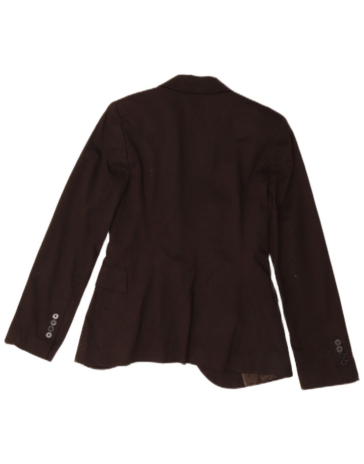 Zara Womens 1 Button Blazer Jacket UK 10 Small Brown Cotton
