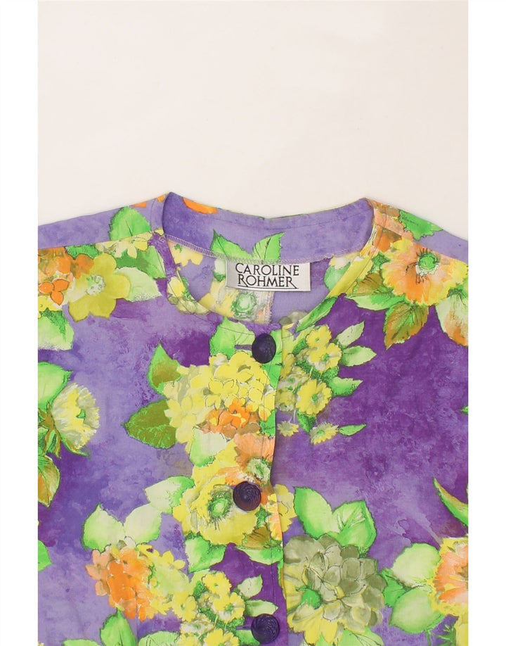 CAROLINE ROHMER Womens 5 Button Blazer Jacket UK 14 Medium Purple Floral Vintage Caroline Rohmer and Second-Hand Caroline Rohmer from Messina Hembry 