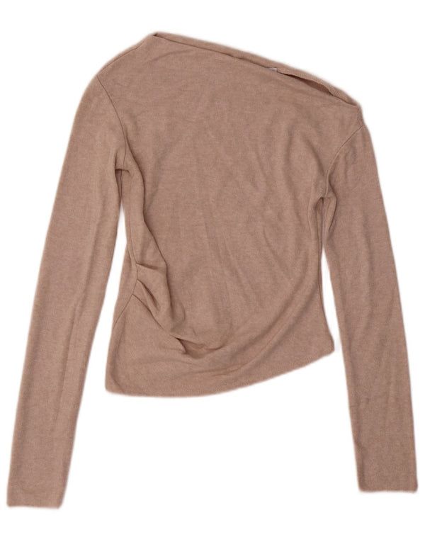 Zara Womens Crop Long Sleeve One Shoulder Top UK 8 Small Beige