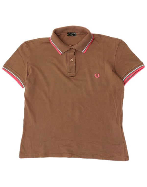Fred Perry Womens Polo Shirt UK 20 2XL Brown Cotton