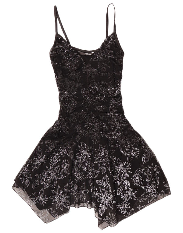 Abito asimmetrico senza maniche da donna Jane Norman UK 14 medio nero floreale