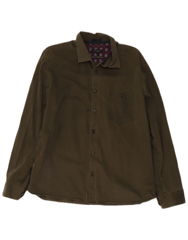 Ted Baker Herrenhemd Größe 5 XL Khaki Baumwolle