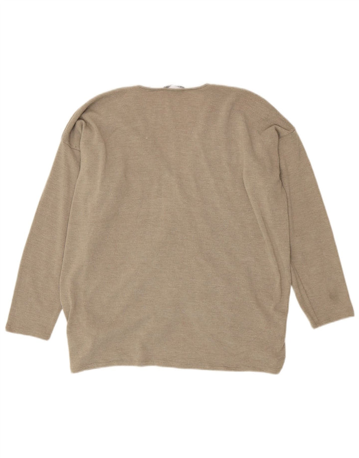 Zara Womens Oversized Top Long Sleeve UK 12 Medium Beige Polyester