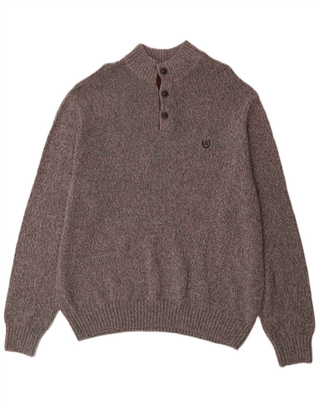 Chaps Mens Big Button Neck Jumper Sweater 2XL Grey Flecked Cotton