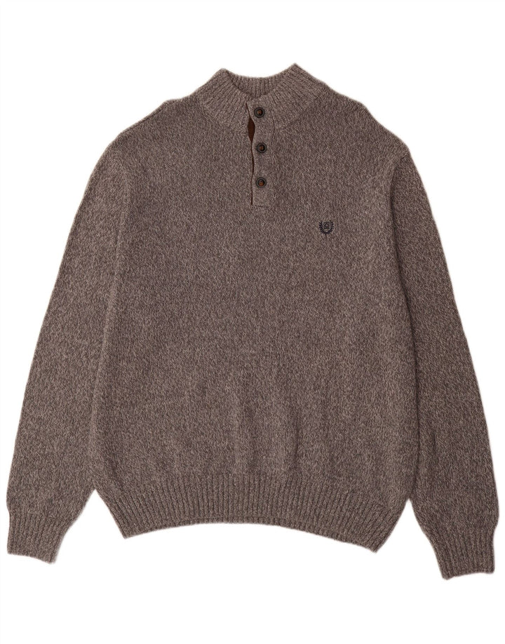 Chaps Mens Big Button Neck Jumper Sweater 2XL Grey Flecked Cotton