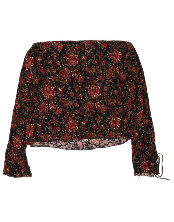 Zara Womens Crop Long Sleeve Off Shoulder Top UK 16 Large Black Floral