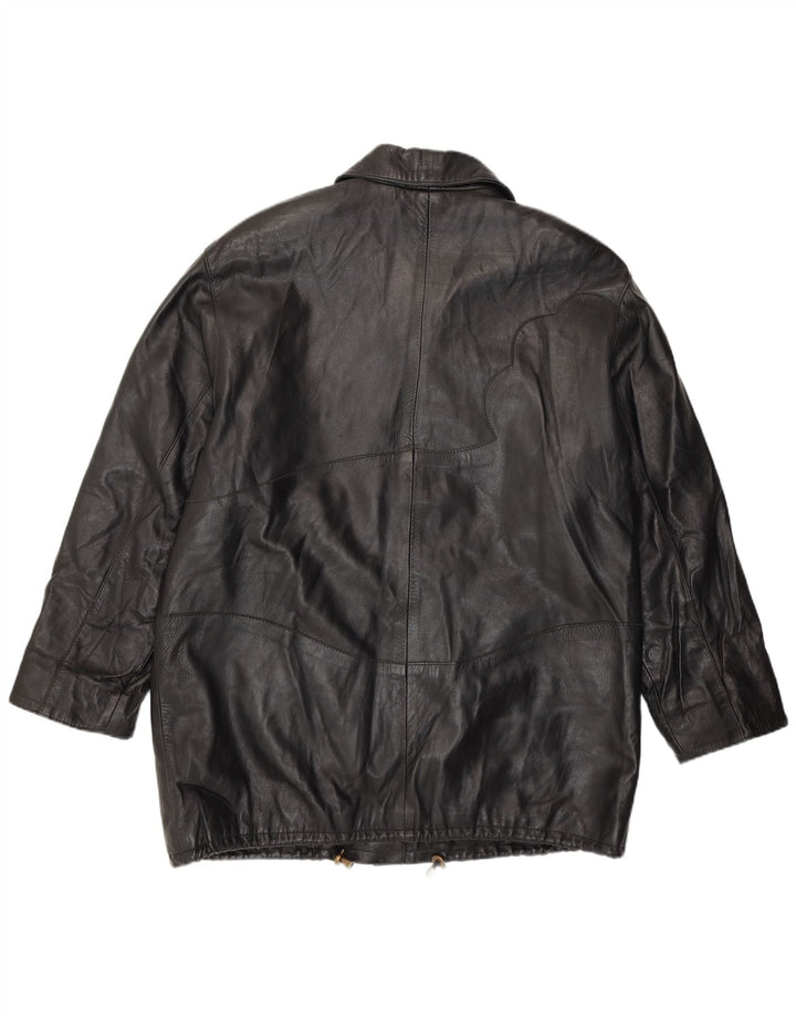 VINTAGE Womens 4 Button Leather Leather Coat UK 20 2XL Black Leather