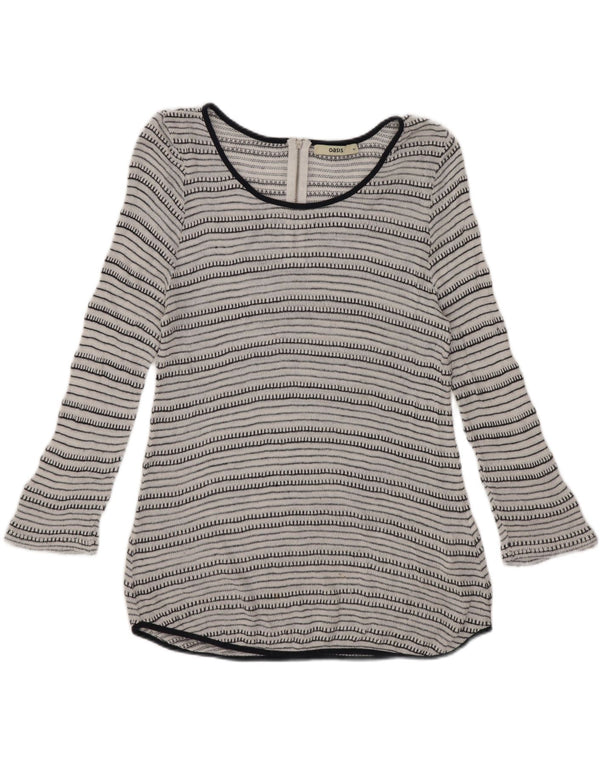 Oasis Dame 3/4 ærmet tunikatop UK 12 Medium hvid stribet viskose