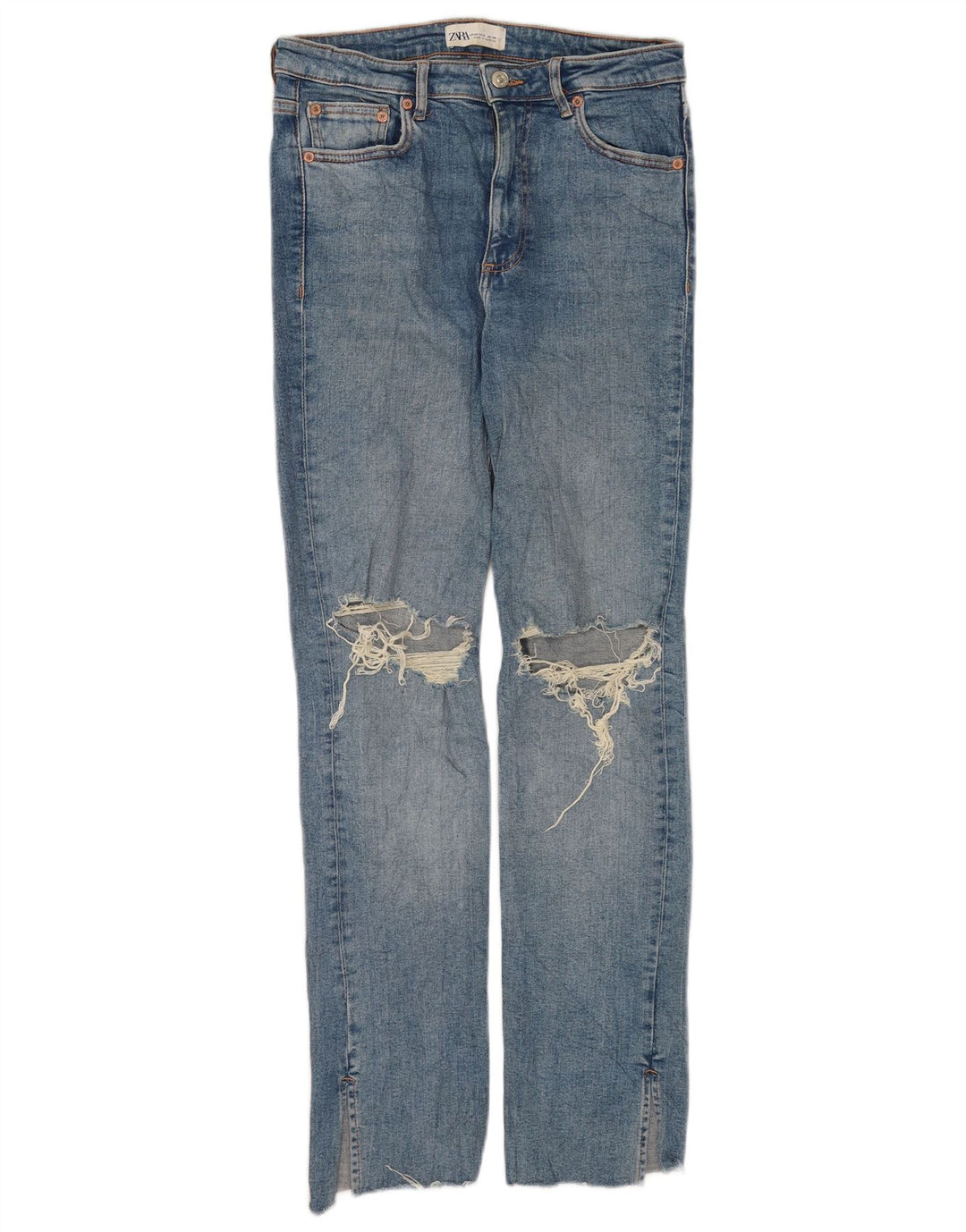 Zara Dame Distressed Slim Jeans EU 40 Medium W30 L31 Blå Bomuld