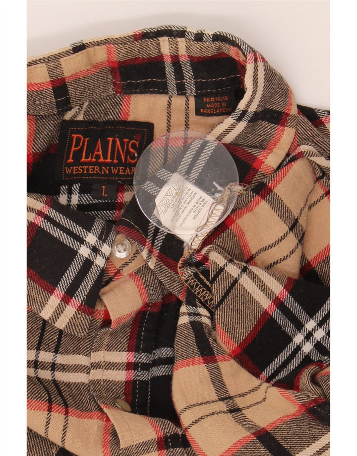 PLAINS Mens Flannel Shirt Large Beige Check Cotton Vintage Plains and Second-Hand Plains from Messina Hembry 