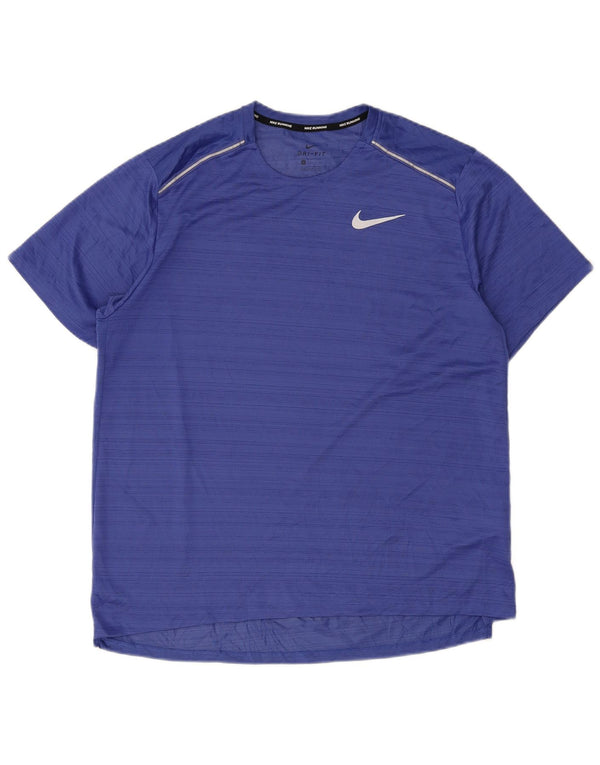 Nike Mens Dri Fit T-Shirt Top XL Blue Striped Polyester