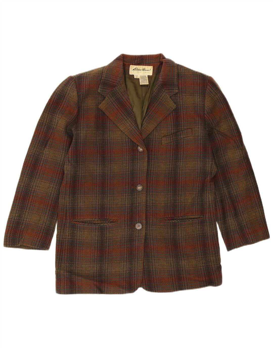 Eddie Bauer Chaqueta tipo blazer de 3 botones para mujer Reino Unido 14 Lana a cuadros marrón medio