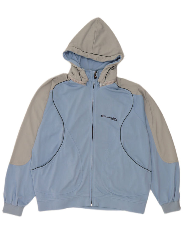 Champion Mens Hooded Tracksuit Top Jacket Small Blue Colourblock Polyester