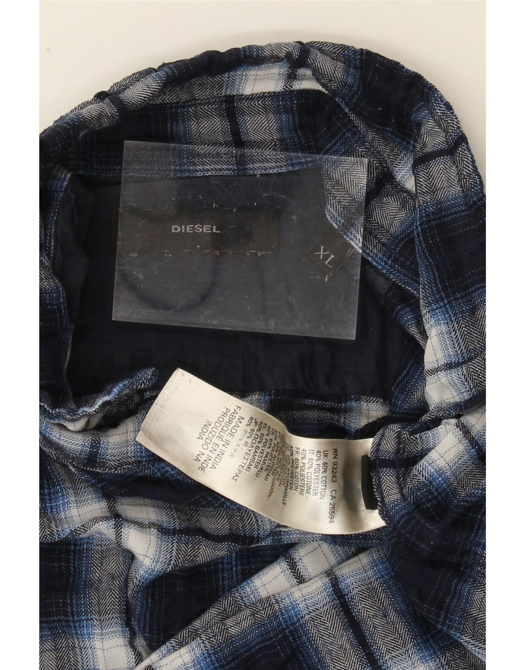 DIESEL Mens Flannel Shirt XL Navy Blue Check Cotton Vintage Diesel and Second-Hand Diesel from Messina Hembry 