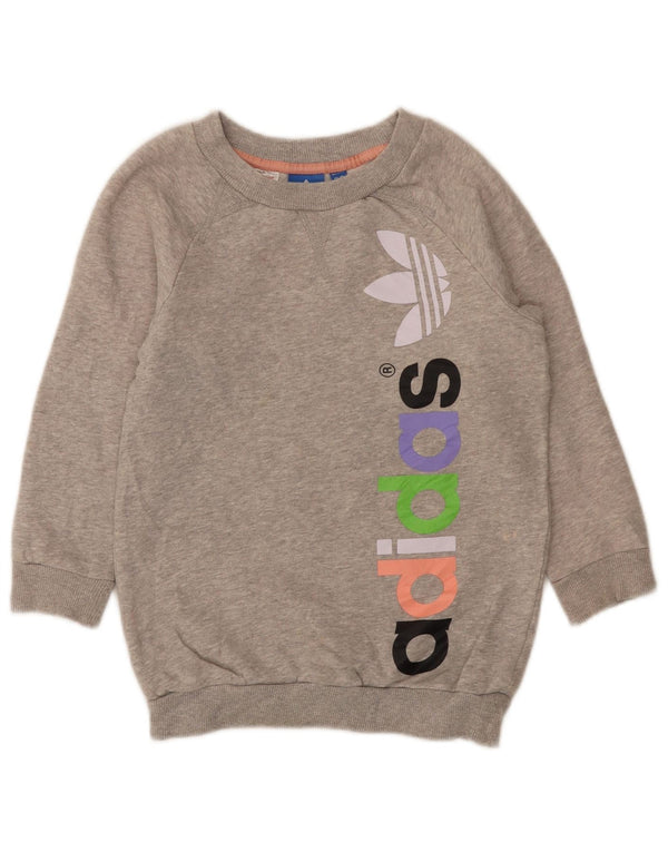Adidas Girls Graphic Sweatshirt Jumper 7-8 år Grå Flecked Bomuld