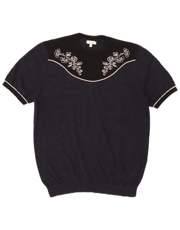 Maglione maglione girocollo da donna Reiss UK 14 blocco colore blu navy medio