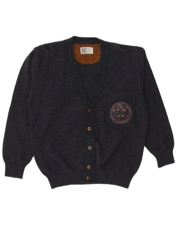 Vintage Mens Cardigan Sweater IT 50 Medium Navy Blue Wool