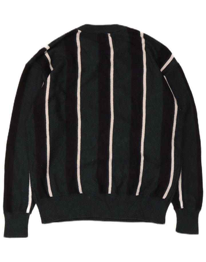 Zara Mens Crew Neck Jumper Sweater Medium Green Striped