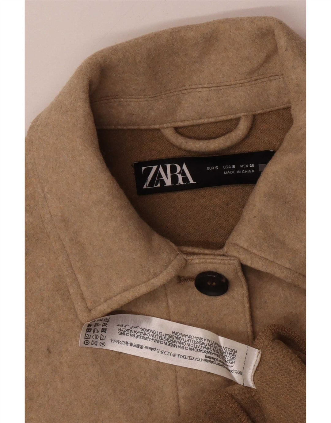 Zara Mujer Shacket Chaqueta Extragrande UK 10 Small Marrón Poliéster