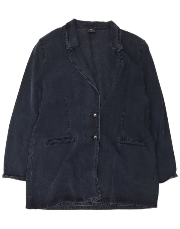 vintage Femmes 2 Bouton Longline Blazer Veste UK 20 2XL Bleu Marine Lyocell