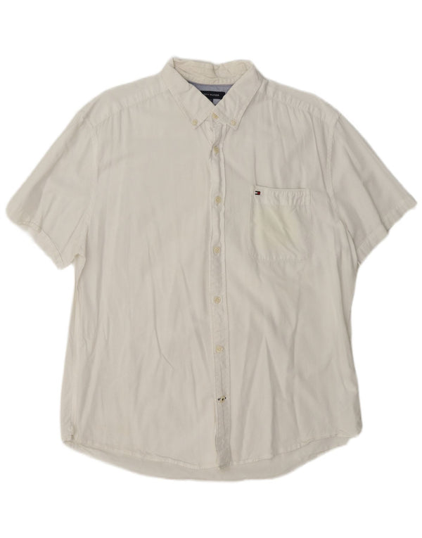Camicia da uomo a maniche corte personalizzata Tommy Hilfiger XL in cotone bianco