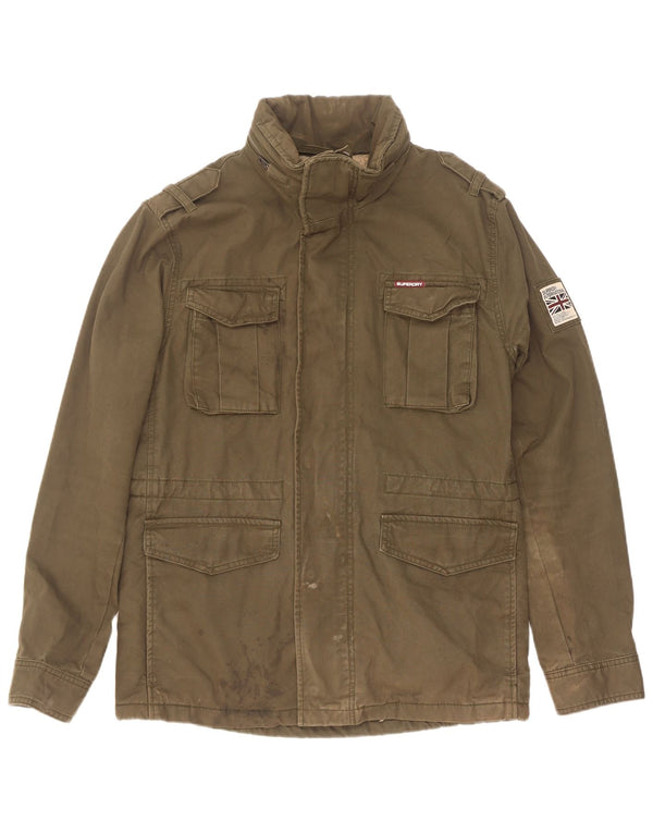 Superdry Herre Hætte Sherpa Military Jacket UK 40 Stor Khaki Bomuld